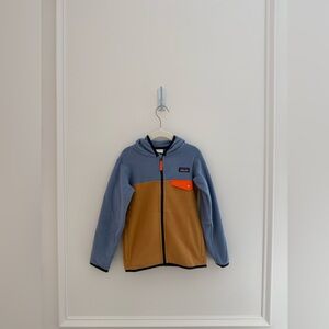 NWT 5T Patagonia Kids Colorblock Fleece Jacket in Light Blue, Camel & Orange